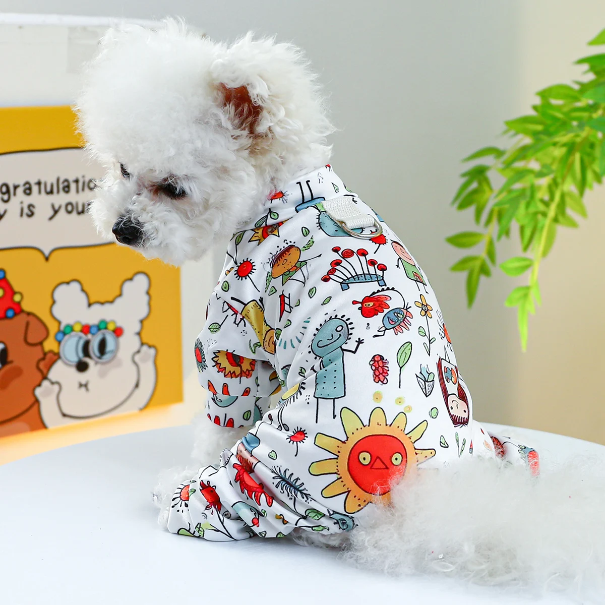 1PC Pet Apparel Dog Cat Spring Autumn Thin Color Bubble Four legged White Pajamas With Drawstring Buckle For Small Medium Dogs