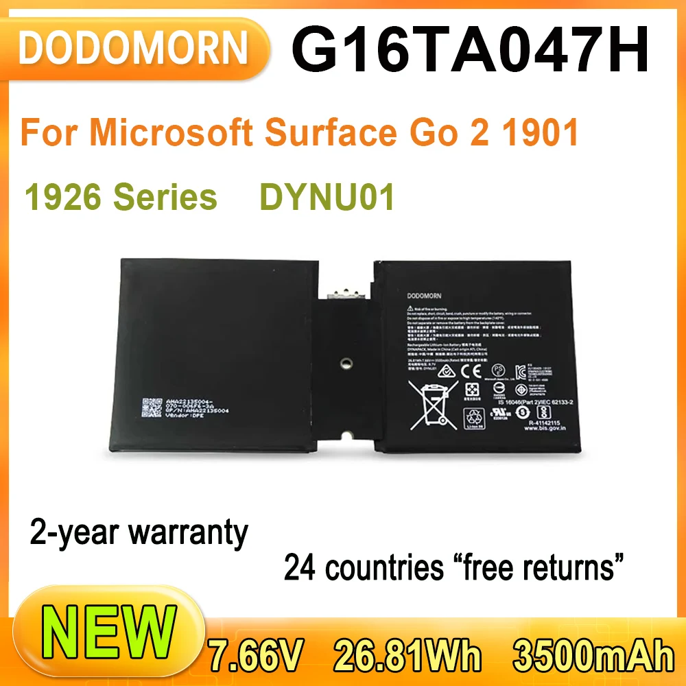 G16TA047H For Microsoft Surface Go 2 1901 1926 Series Laptop DYNU01 Rechargeable Li-ion Battery Replacement Parts 7.66V 26.81Wh