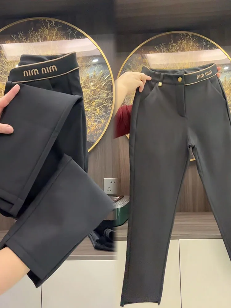 מכנסיים מערביים צמודים במותג חורף חדשים עם ריפוד פליז מעובה, מכנסיים קז'ואל מעוצבים ומחמיאים לנשים