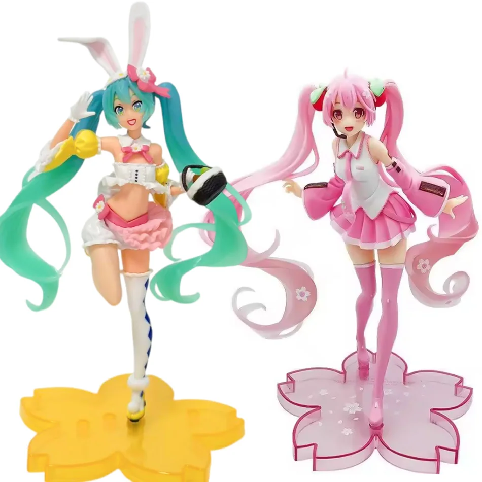 Hatsune Miku Figure Sakura Miku Rabbit Ears Anime Figure Model Doll Collectible Figurine Desktop Ornament Gift for Anime Fans