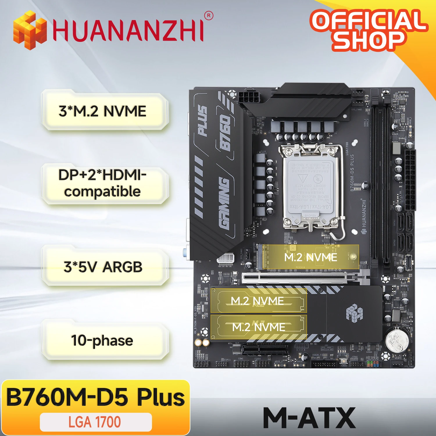 

HUANANZHI B760M D5 PLUS DDR4 Motherboard Support 12 13 14 Gen Intel B760 LGA 1700 CPU 12100F 12400F 12490F 12600F 12700F 13600F
