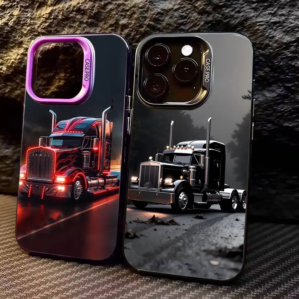 

Cool Heavy Truck Car Phone Case For iPhone17,16,15,14,13,12,11 Plus,Pro Max Colored Silver Plated Inside Cover