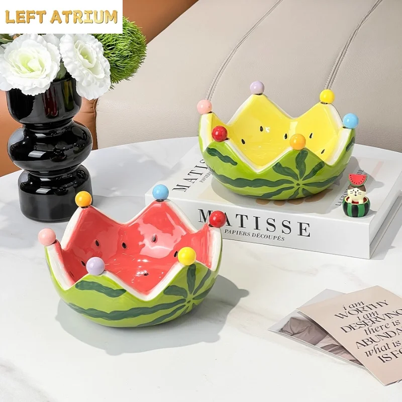 Watermelon Fruit Plate Ceramic Bowl Storage Jar Fruit Fork Set Salad Bowl Dessert Plate Toothpick Holder Tissue Box Snack Plates