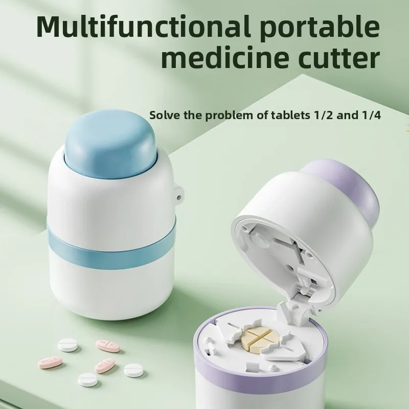 Portable 2-in-1 Pill Box with Pill Cutter for Cutting Small Pills or Large Pills in Half & Quarter Travel Pill Organizer Case