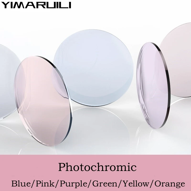 YIMARUILI 1.56/1.61/1.67/1.74 Anti-reflective Anti-ultraviolet Anti-scratch HD Photochromic Blue/Pink/Purple/Green Lens 1 Pair