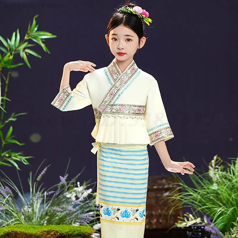 Trajes de baile Dai para niños y adultos, vestido de actuación de Festival para niños y niñas, ropa de fotografía puesta en escena de nacionalidad