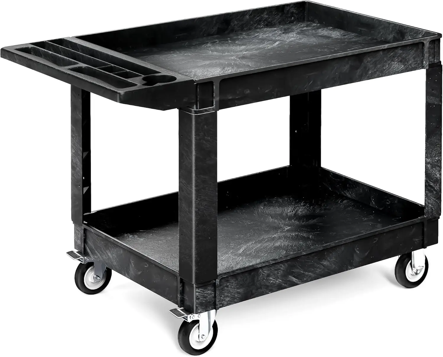 Utility Cart on Wheels, 550 lbs Capacity, 45 x 25 Inch Rolling Work Carts with Wheels, 2 Shelf Heavy Duty Plastic Service Cart S