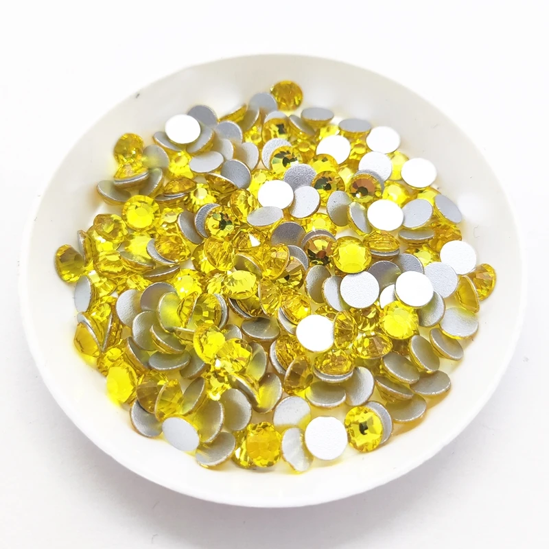 SS3-SS60 Citrine Glass Flatback Rhinestone Glitter Lemon Yellow Round Silver Bottom Glue On Crystal Stones for Crafts Decoration