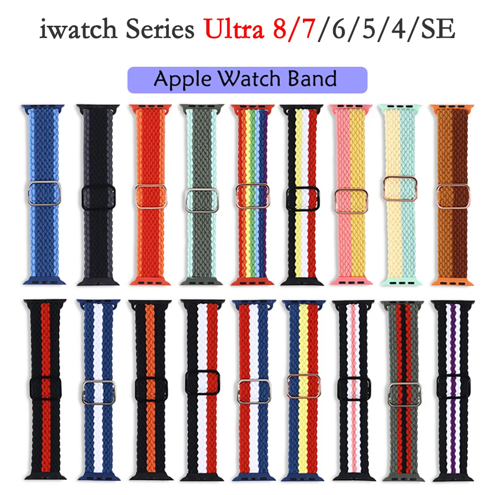 Nylon Strap for Apple Watch Bands 45mm 44mm 49mm 42mm 41mm 40mm 38mm Adjustable Loop Bracelet for iWatch Ultra 10 9 8 7 SE 3 5 6