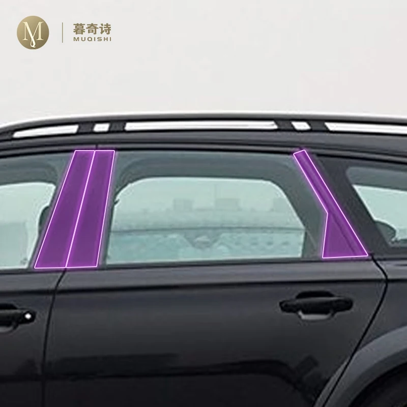 

MUQSHI pre cut car window B/C pillar anti scratch PET/TPU protective film transparent/carbon fiber film For Audi A6 C7 2012-2018