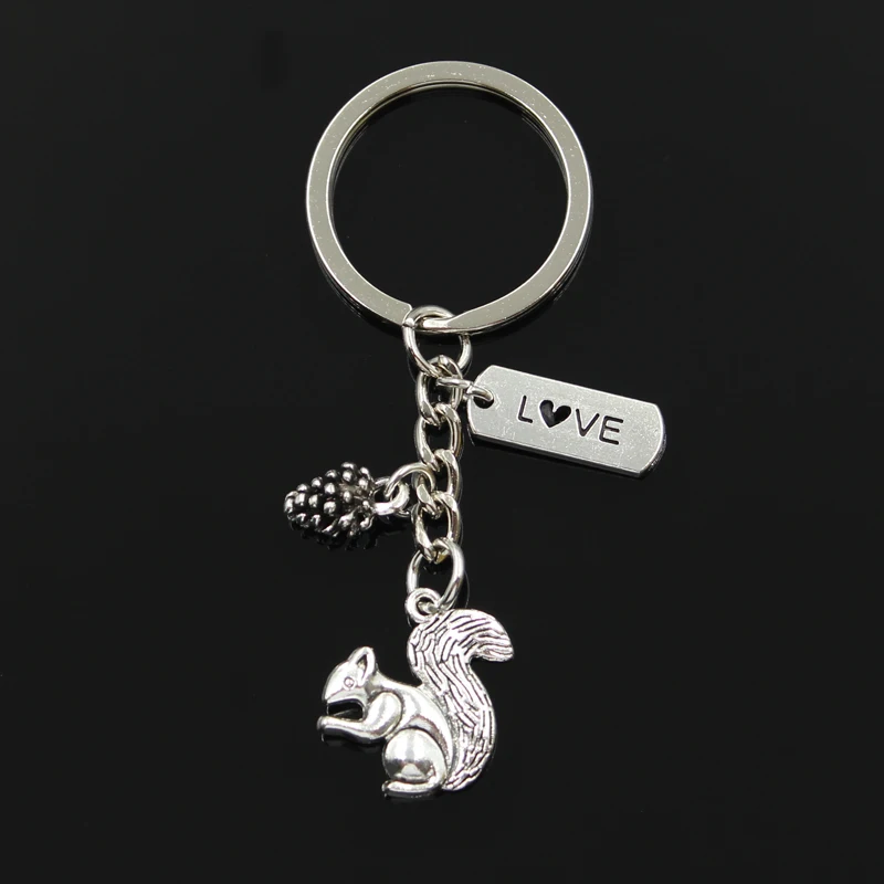 Fashion 30mm Key Chain Keychain Jewelry Silver Color Squirrel Love Eat Pine Cone Dream Pendant