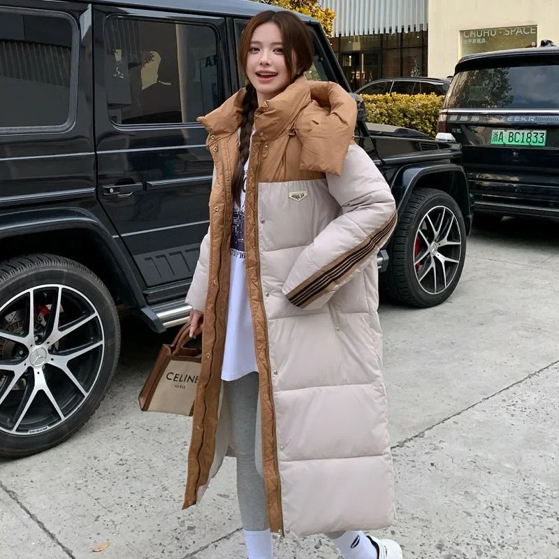 2024 New Women Down Cotton Coat Winter Jacket Female Long Below The Knee Parkas Thicken Warm Hooded Outwear Loose Casual Outcoat