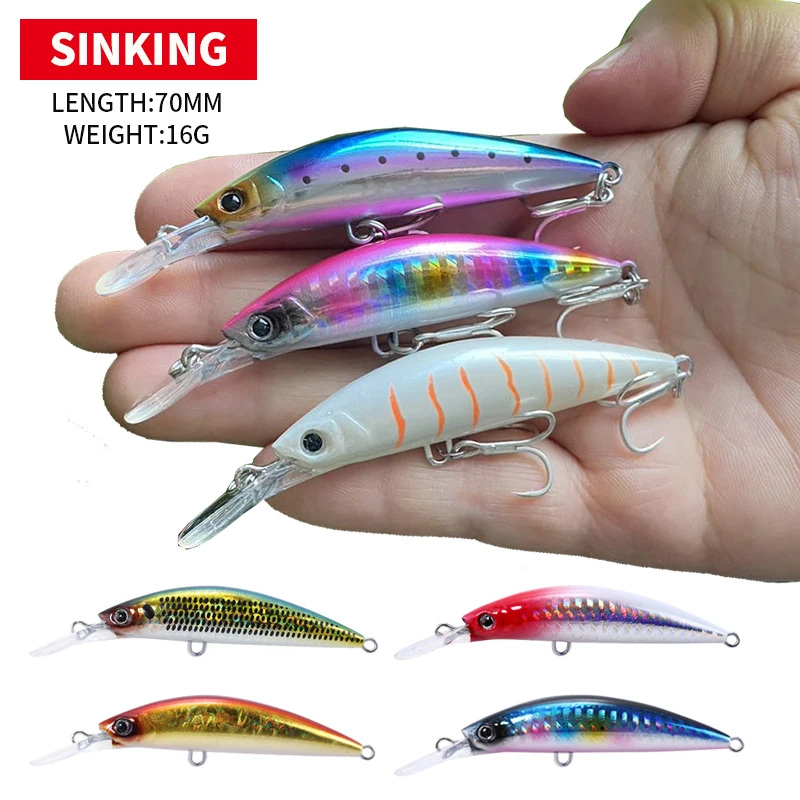 1Pcs Sinking Minnow Fishing Lures 70mm 16g Casting Trolling Hard Bait Trout Bass Pike Wobblers Fishing Accessories 9153