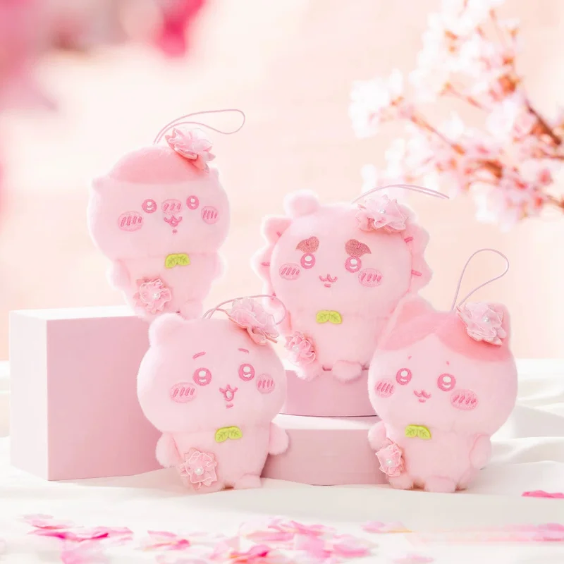 Chiikawa Spring Sakura Plush Keychain Cute Cartoon Shisa Kurimanju Furuhonya Keychain Bag Pendant Doll Kid Toys Birthday Present