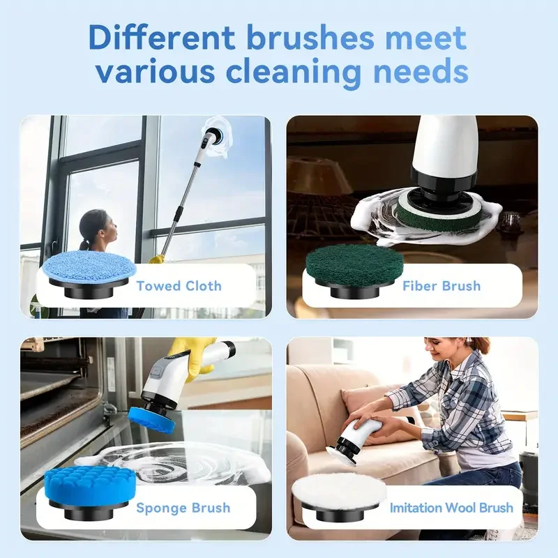 Electric Spin Scrubber Retractable Handle Adjustable Speeds Cordless Adjustable & Detachable Handle 7 Replaceable Brush Heads image 5