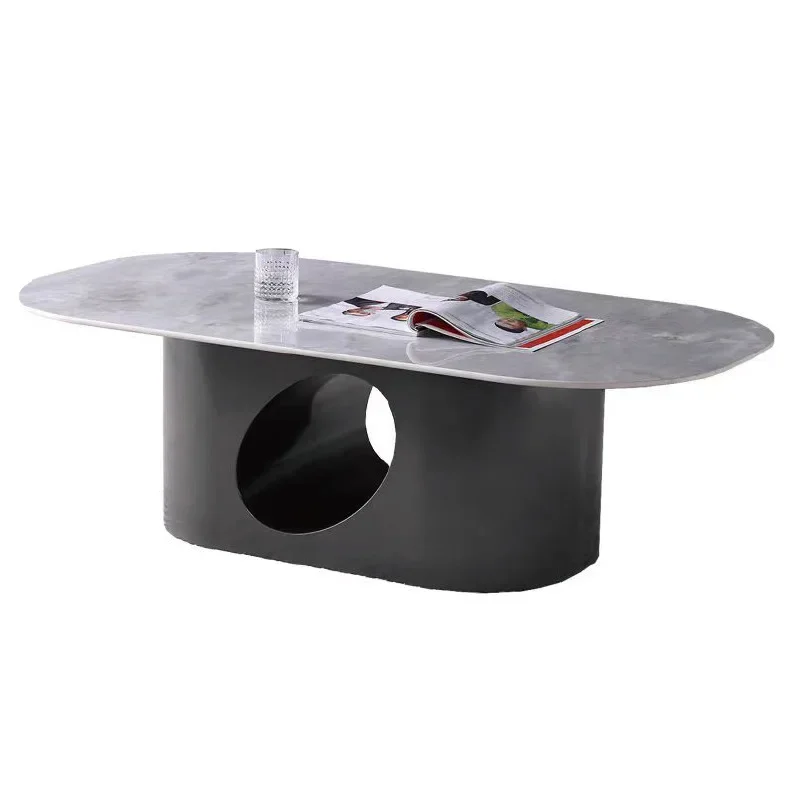 Light luxury simple home office rock slab coffee table oval special-shaped coffee table white hotel marble table