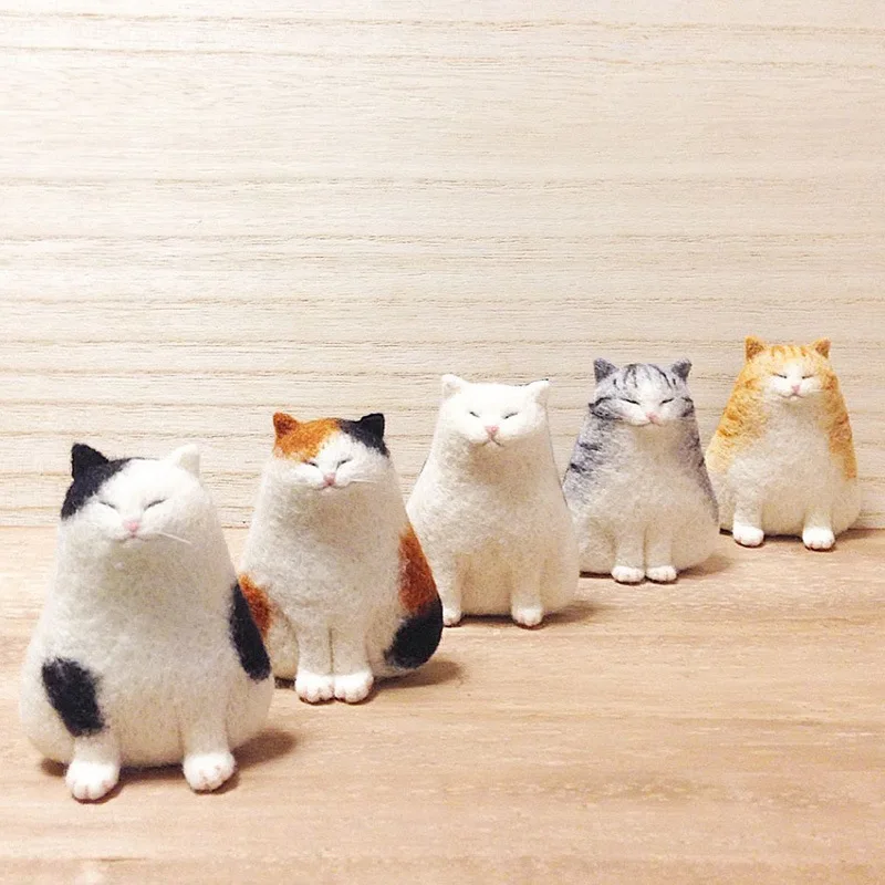 Handmade Poke Wool Felt Doll, DIY Doll, Cute Chubby Cat, Material Kit Beginner Plush Toys, Pingente de Celular, Produtos não acabados