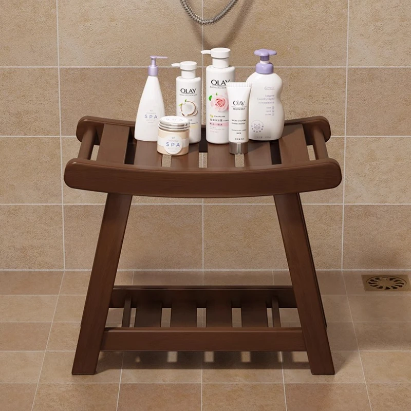 Solid Wood Step Stool Anti-Tip Entryway Shoe Changing Ottoman Compact Footrest Bench Living Room