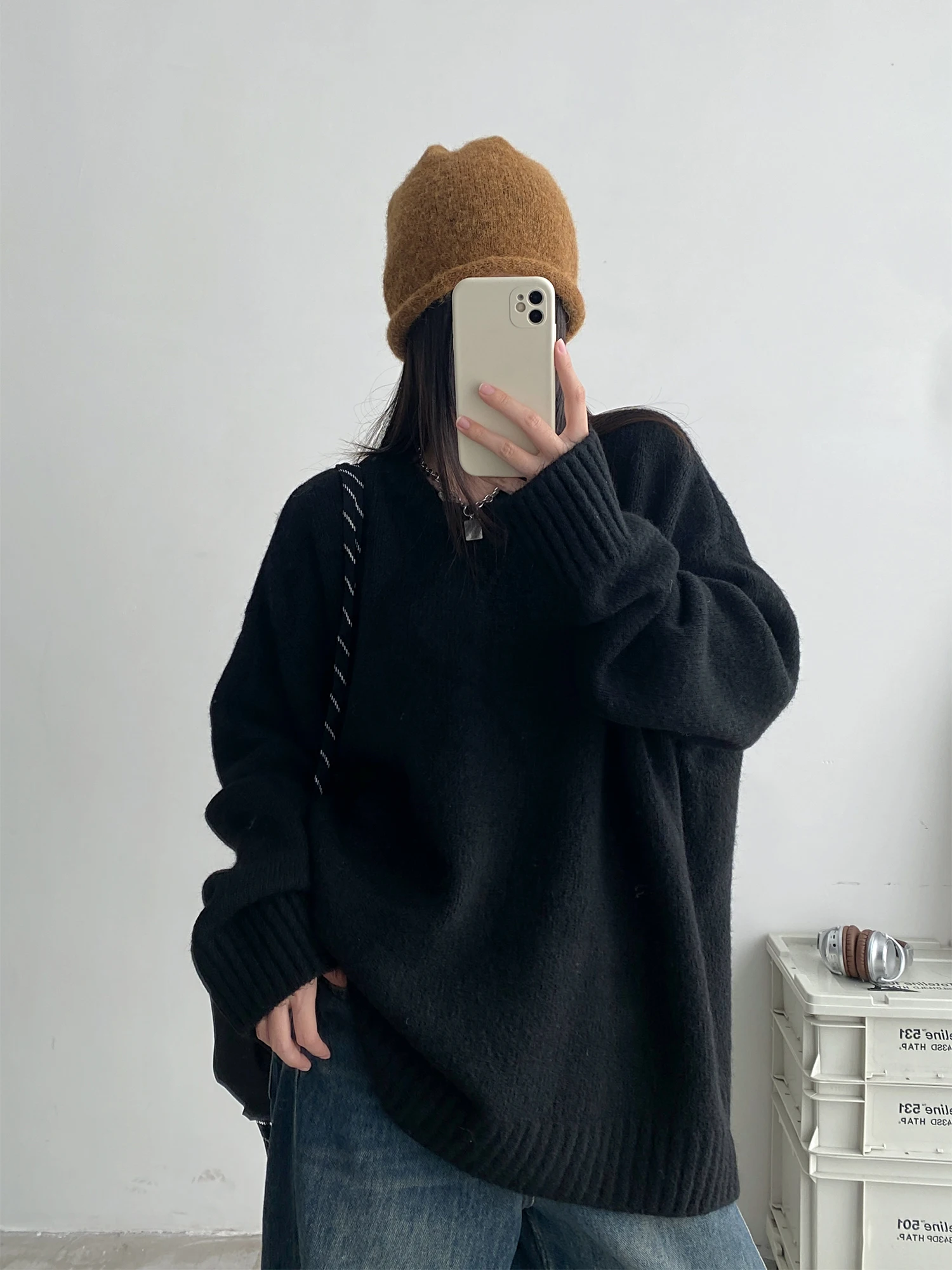 

Loose Long Sve Women's Sweater Autumn Winter New Sle Lazy Knitted irt Base Layer irt Inner Wear round Ne Mid-Length