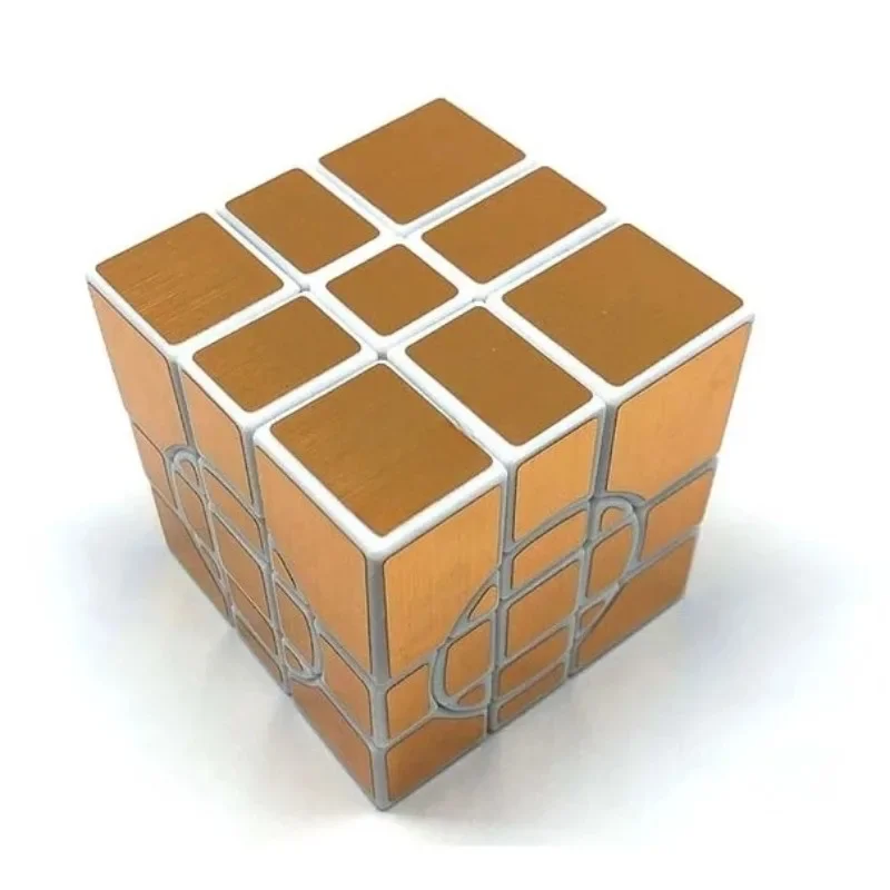 Crazy Mirror 3x3x3 Cube Calvin's Puzzle 3x3 Cube (4 Circles, Free Turning) White Body with Gold Label Mod Cast Coated Magic Cube