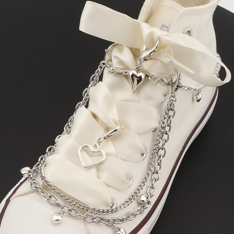 1Pcs Metal Shoe Decorations Bling Rhinestone Chain For Women Sneaker Star Love Pendant Pearl Bracelet Canvas Shoes Accessories