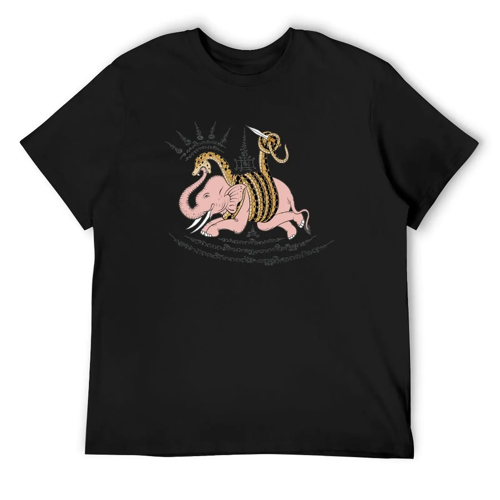 

Oriental Tattoo Design 'Snake and Elephant with Magic Spells' T-Shirt clothes plain vintage t shirts men workout shirt