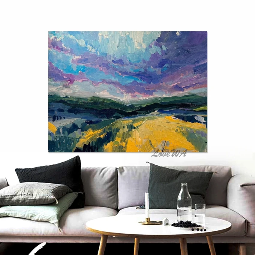 لوحات تجريدية من القماش، جدار فني للمناظر الطبيعية من الأكريليك، لوحات زيتية مصنوعة يدويًا بتصميم بسيط، بدون إطار، صورة تزيين