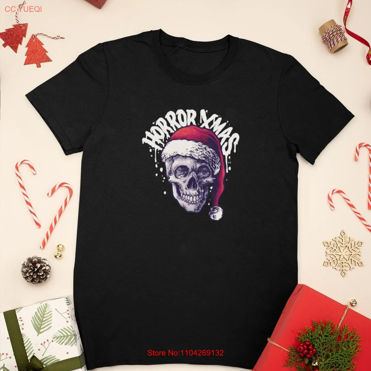 

Рождественская футболка ужасов с рождественским скелетом Санта-Клауса и длинными или короткими рукавами