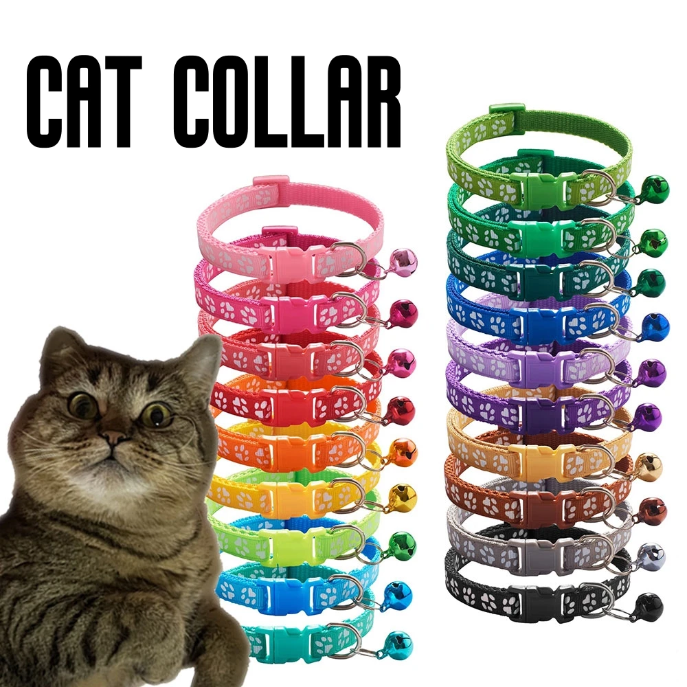 

Colorful Footprint Pet Collar With Bell Safety Buckle Adjustable Bell Ring Necklace for Kitten Puppy Cat Collar Pet Accessories