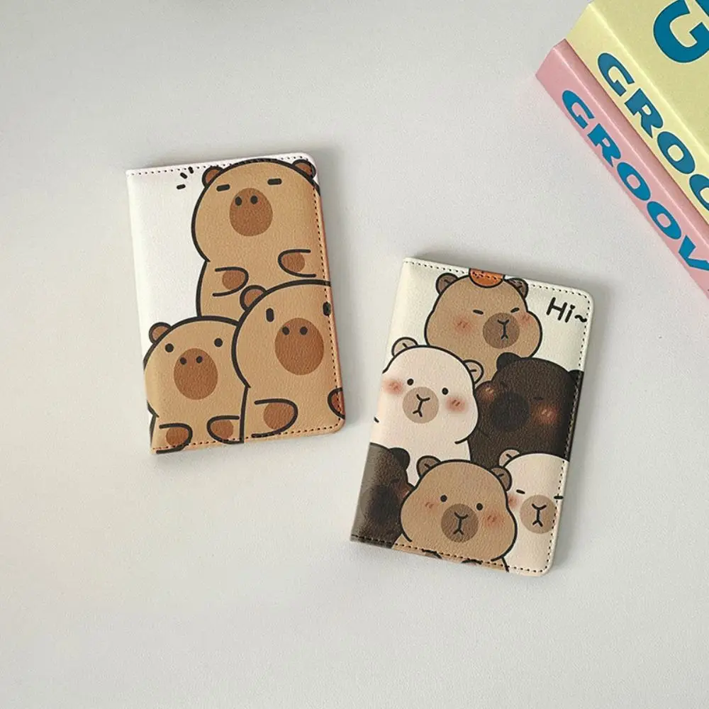 PU Leather Capybara Passport Holder Ultra-thin Multi-function Passport Bag Cartoon Portable Credit Card Wallet