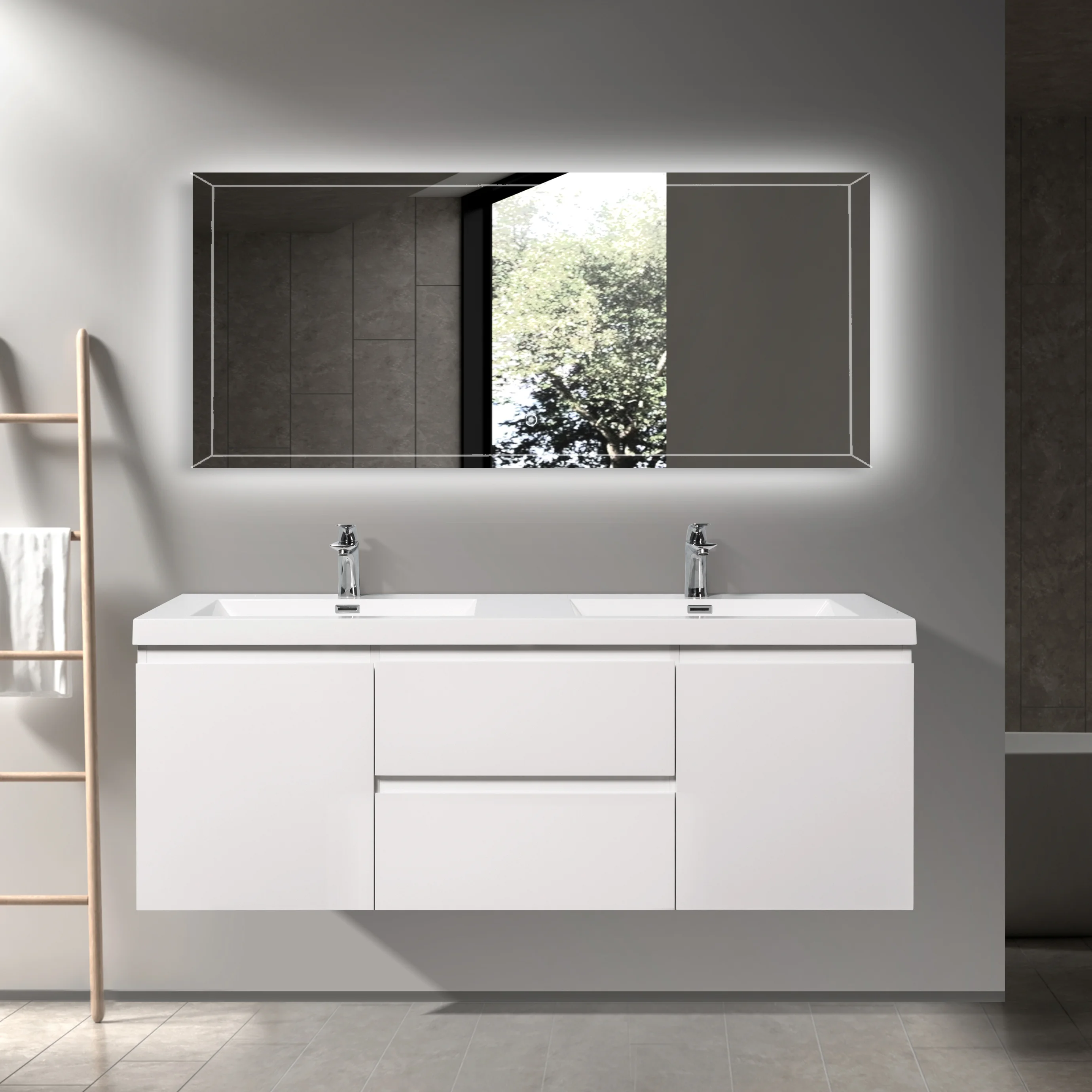 

Luxury Glossy White 60 Inch Floating Bathroom Vanity | MDF Painted Surface | Sample for B2B
