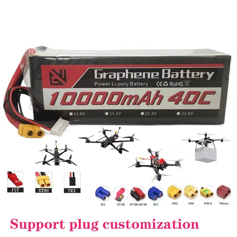 22.2V 10000mah 40C 6S Polymer Lithium Battery with XT60 XT30 XT90 T Deans JST Plug for RC Car Drone Model Aircraft