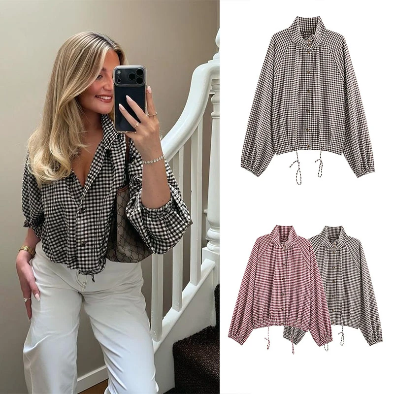 Guobioziy Women's Plaid Jacket 2026 Spring＆Autumn New Collection Solid Color Button Design French-Style Casual Fashion Versatile