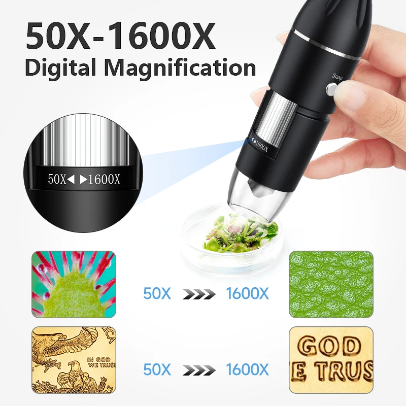 1600X USB Microscope with 8 LED Lights 2 in 1 Digital USB Endoscope Camera Microscopio for Mobile Phone Repairing
