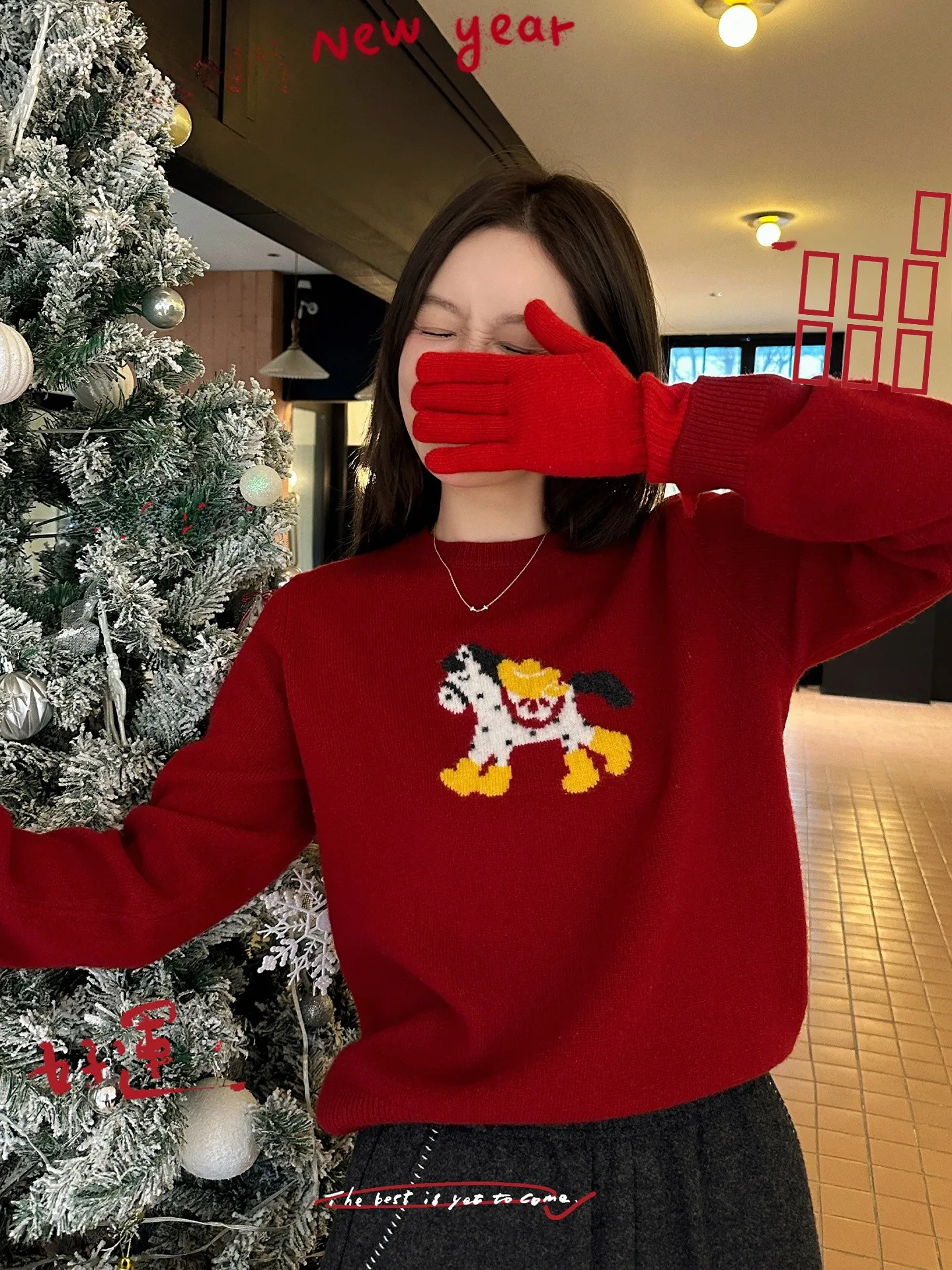 

Lebelin Sisy Red Woolen Knitted Sweater round Ne Casual Sle Women's Faion Autumn Winter Top Beautiful New Year Clothes