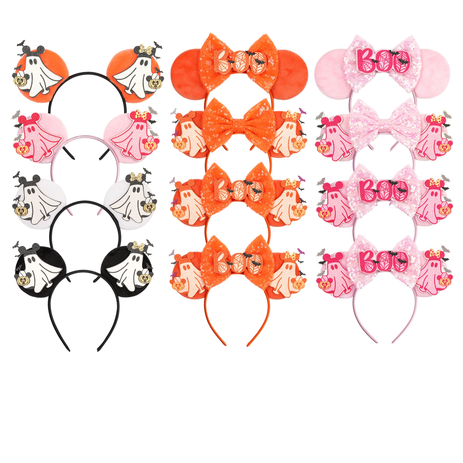 

Disney Halloween Hairband Cute Ghost Minnie Mickey Ear Headband Sequin Bow Girl Holiday Party Wear Perfect Gift Hair Accessory