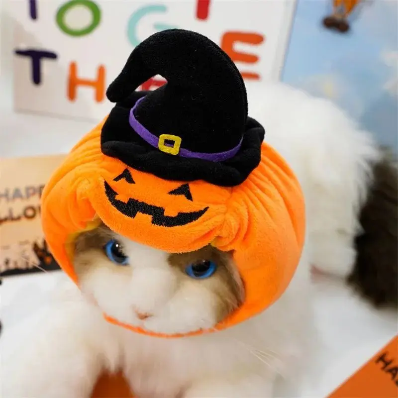 Halloween Katze Hund Haustier Hut Gewebt Warme Kopfschmuck Niedlichen Kürbis Plüsch Kopf Abdeckung Cosplay Kostüm Zubehör Für Kätzchen Welpen