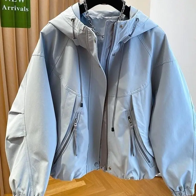 Korean version of high-end sense overcomes jacket women's 2026 new loose casual versatile hooded tooling trench coat