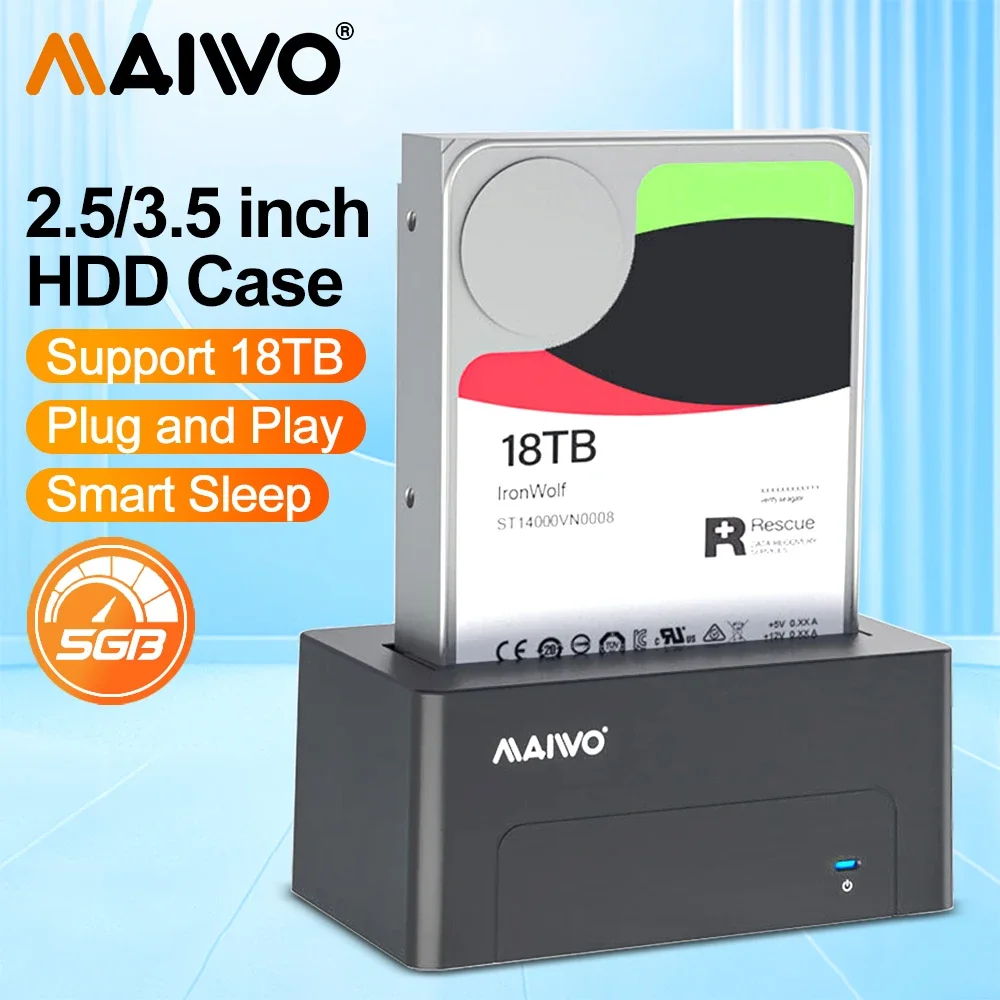 

MAIWO 2,5/3,5-дюймовая док-станция для жесткого диска SATA к USB 3.0, док-станция для внешнего жесткого диска, поддержка UASP, емкость жесткого диска 18 ТБ для корпуса ПК