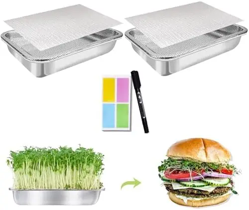 

2-Tier Stainless Steel Sprouts Growing Kit - 10.4" Microgreens Tray with Mesh for Beans, Alfalfa, Broccoli