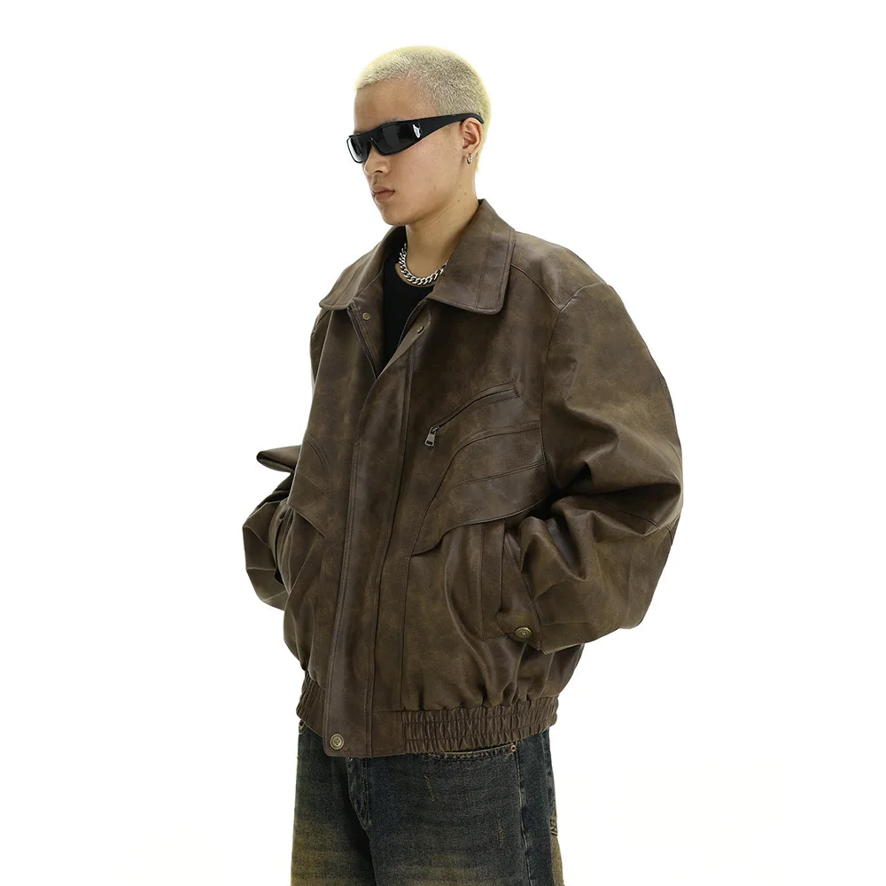 Washed Leather Jacket For Men 2025 Spring Autumn New Edgy Motorcycle Couple Man Coat Casual Lapel Jacket