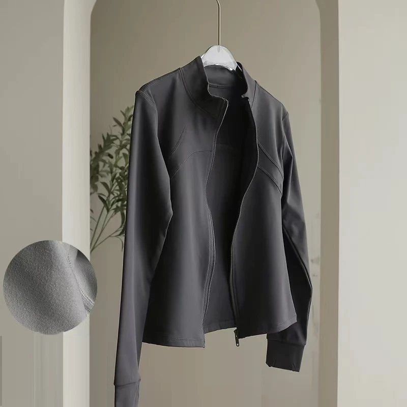 

Женская бархатная куртка для йоги, осенне-зимний высококачественный воротник-стойка с длинным рукавом, топ для фитнеса, бега и тренировок для занятий спортом