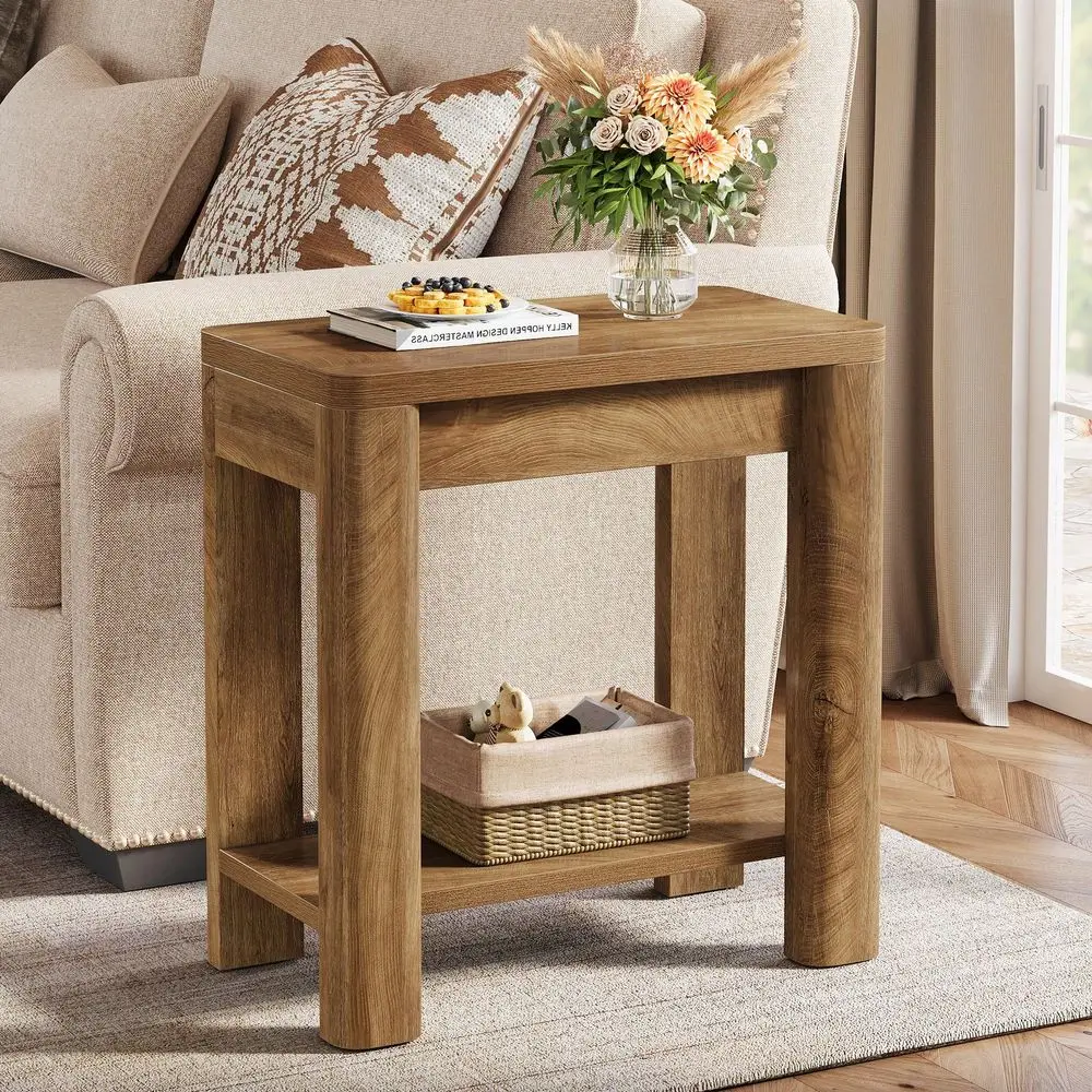 

End Table, Side Table With Storage Shelf Farmhouse Wooden Bedside Table, Small Narrow Accent Furniture For Living Room, Bedroom