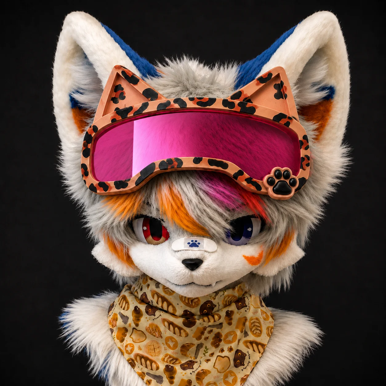 Leopard Print Cat Ear Fursuit Goggles Decorative Cosplay Glasses with Paw Print Accents for Furry Headgear