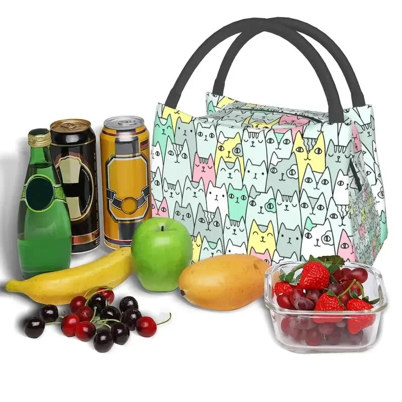 AdtosKittens-Boîtes à lunch colorées pour chats mignons pour femmes, sac isotherme thermique pour aliments, récipient Pinic de travail de voyage