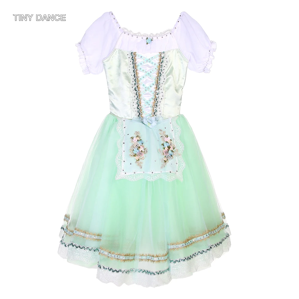 

Pale Green Professional Ballet Tutu Skirt for Girls Short Sleeves Ballerina Dance Costumes with Hook Back and 2 Rows of Eyes