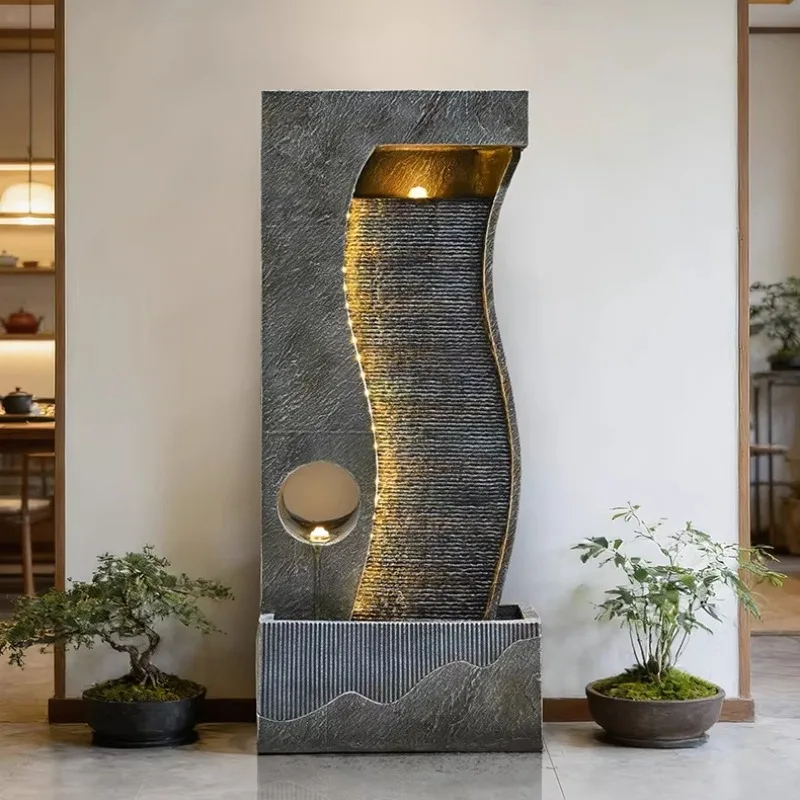 

Modern Minimalist Curtain Wall Floor To Ceiling Circular Water Flow Landscape Fountain Courtyard Decoration