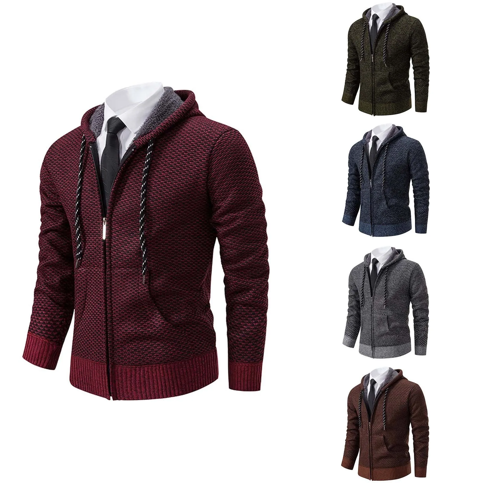 Cardigan à manches longues en tricot rembourré de velours pour hommes, manteau pull, vestes chaudes d'extérieur, tendance, automne, hiver, nouveau, plus, 2024