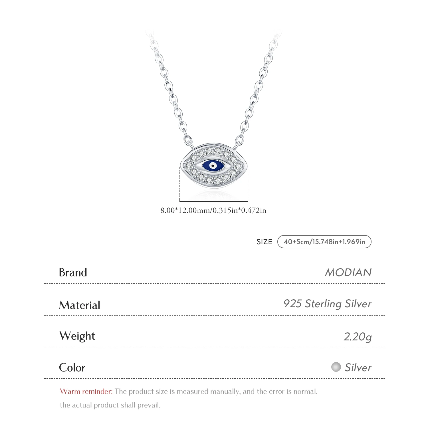 MODIAN Collana con ciondolo occhi azzurri in argento sterling 925 con diamanti simulati abbaglianti per gioielleria raffinata da donna