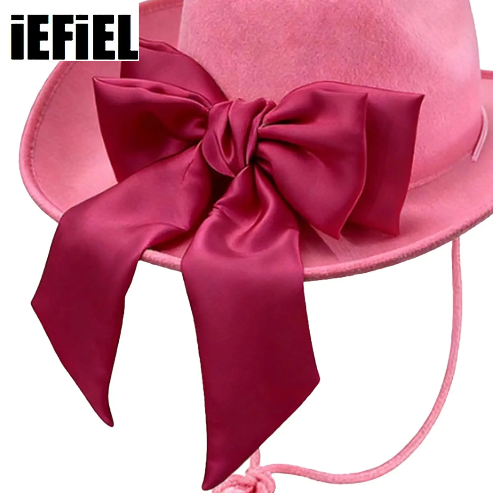 

Women Satin Bowknot Felt Hat Wide Brim Western Cowgirl Hat Big Bowknot Hat Women Festival Wedding Fedora Hat Birthday Party Hat